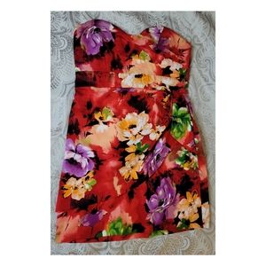Strapless Red/Yellow Flowery minidress